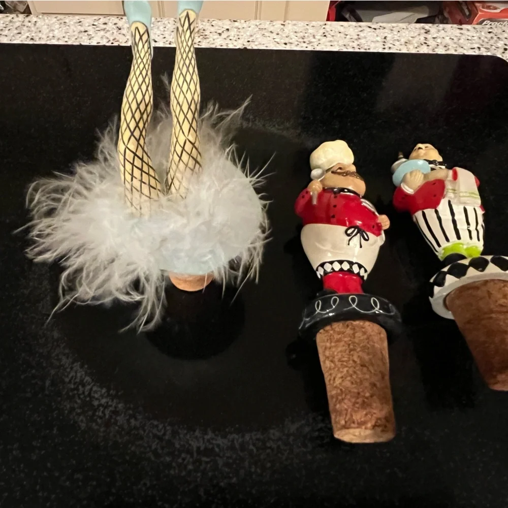 Chef, Waiter and Fancy Legs Fun Wine Bottle Stoppers.
